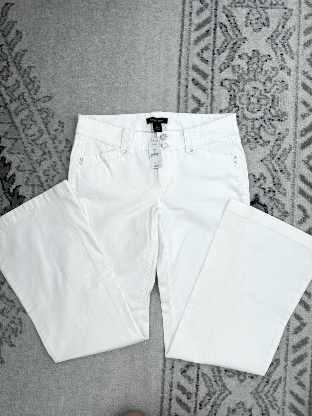 WHBM White Flare Jeans Rhinestone Rivets - Picture 3 of 9